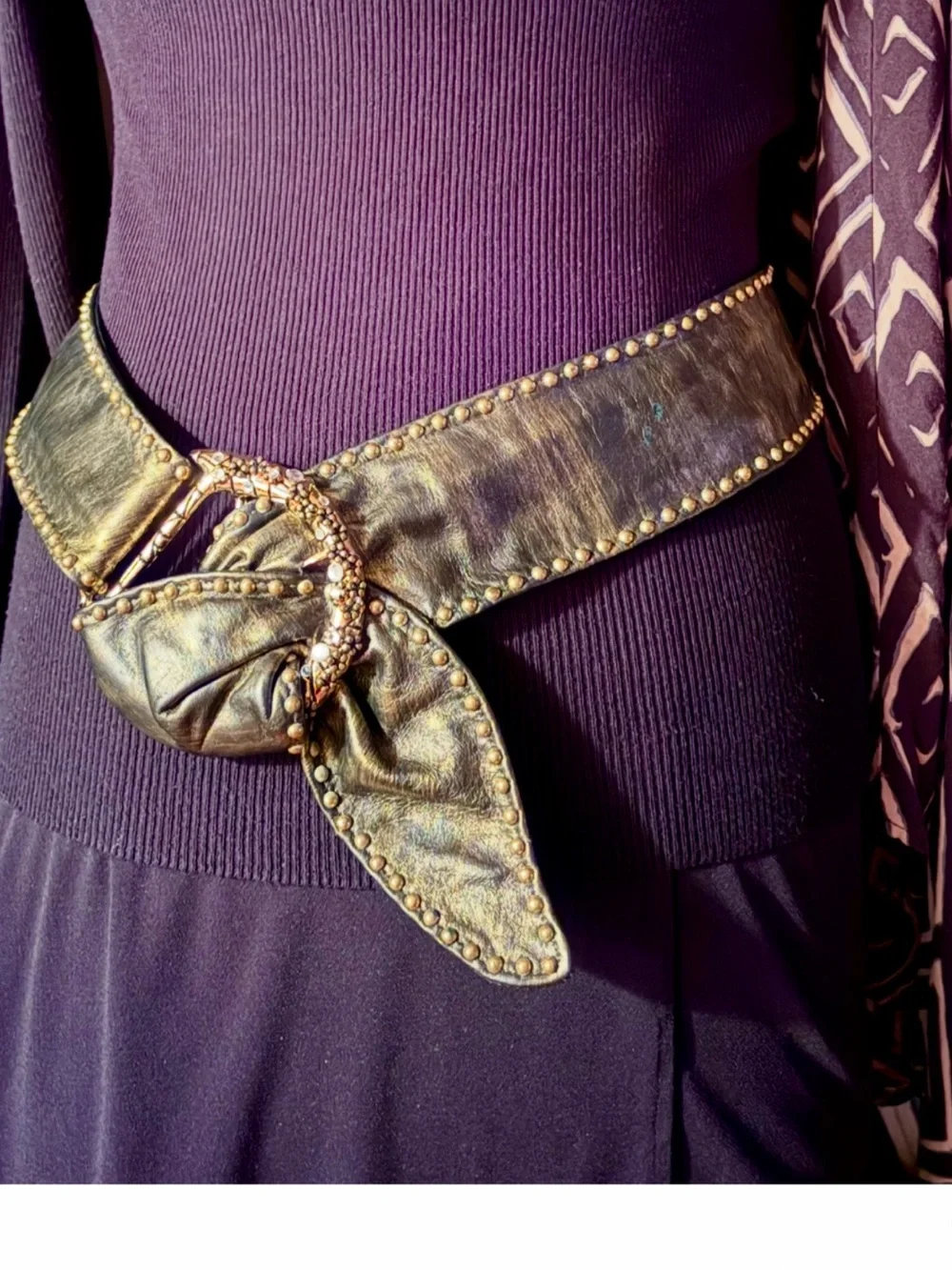 New Leather Metallic Gold Studded snd Swarovski Encrusted Knot Belt-